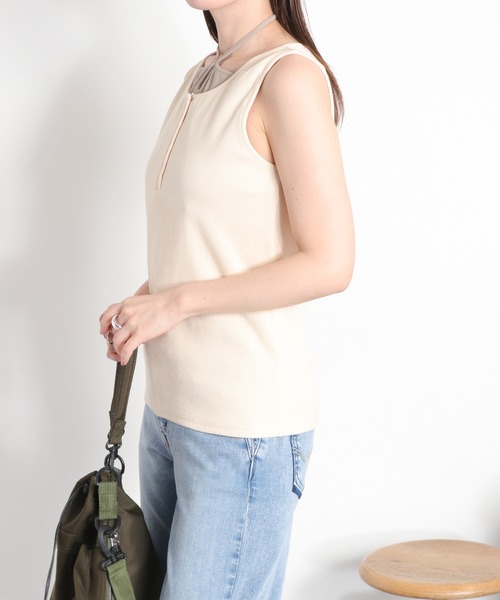 cepo（セポ）の「配色レイヤード リボンタンクトップ（Tシャツ/カットソー・レディース・ベージュ/ブラック/ホワイト・M）」の21枚目の写真