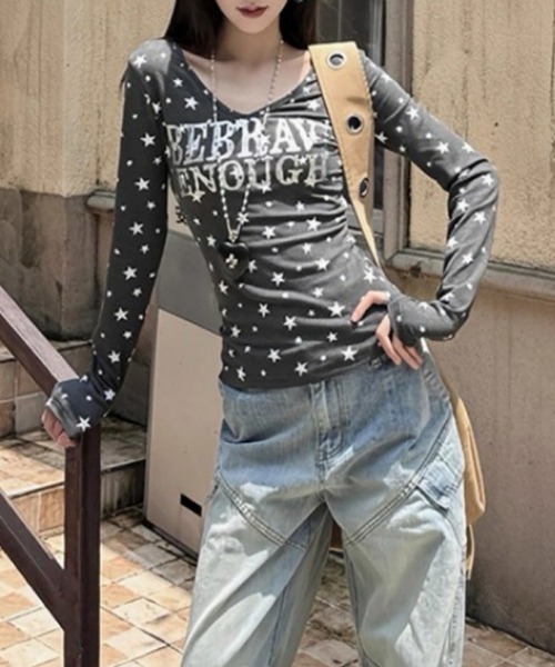 おしゃれスタ(オシャレスタ)の「スター柄ロゴデザインカットソー(Tシャツ/カットソー・レディース・ホワイト/グレー・XL/L/M/S)」の6枚目の写真