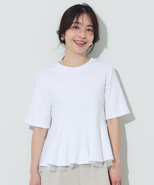 coca(coca)(コカ)の「接触冷感チュールレイヤードフレアトップス(Tシャツ/カットソー・レディース・ホワイト/ブラック・S/M/L)」の2枚目の写真