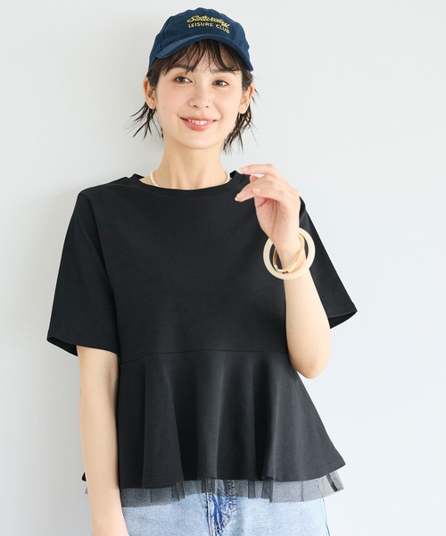 coca(coca)(コカ)の「接触冷感チュールレイヤードフレアトップス(Tシャツ/カットソー・レディース・ホワイト/ブラック・S/M/L)」の4枚目の写真