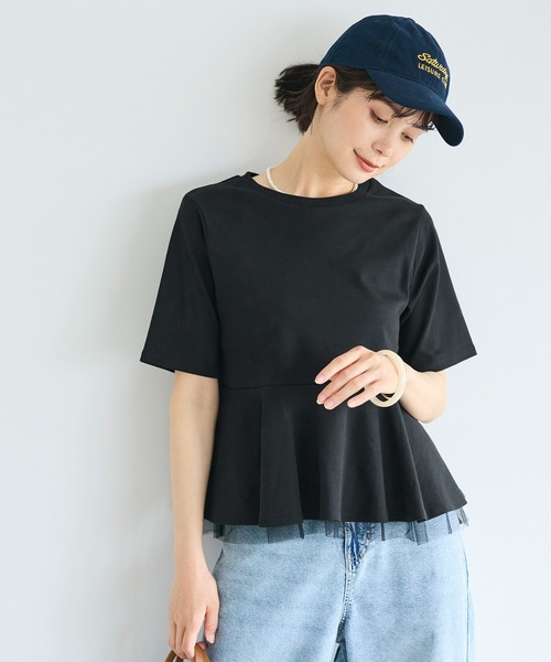 coca(coca)(コカ)の「接触冷感チュールレイヤードフレアトップス(Tシャツ/カットソー・レディース・ホワイト/ブラック・S/M/L)」の7枚目の写真