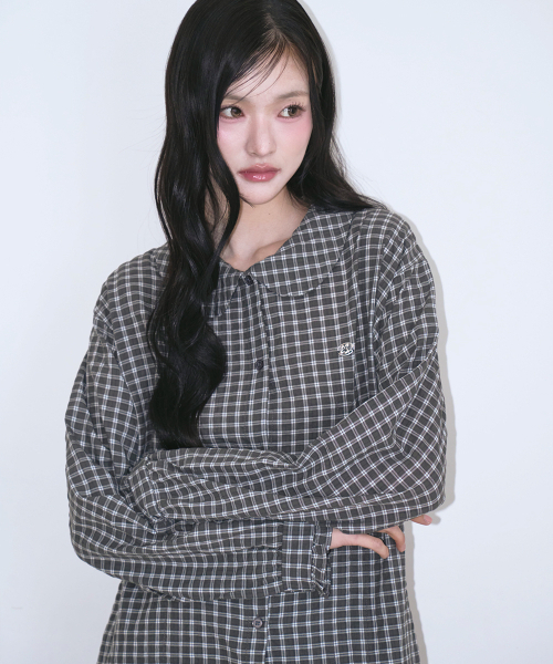 THE GREEN LAB（ザグリーンラボ）の「ラブリーカラー チェック フリル ロングトップ [チャコールグレー]（シャツ/ブラウス・レディース・その他・FREE）」の4枚目の写真
