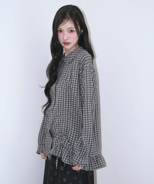 THE GREEN LAB（ザグリーンラボ）の「ラブリーカラー チェック フリル ロングトップ [チャコールグレー]（シャツ/ブラウス・レディース・その他・FREE）」の13枚目の写真