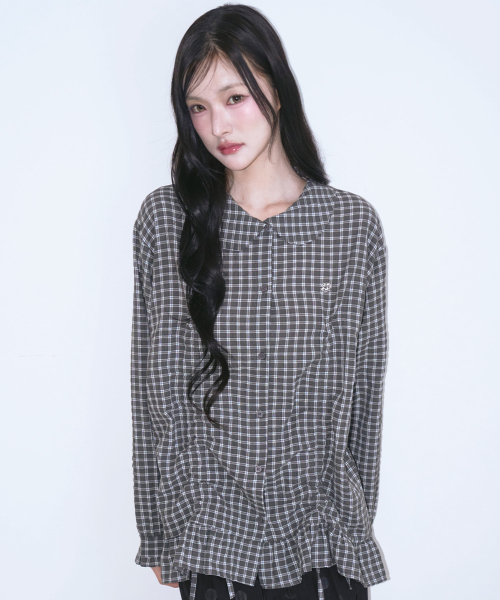 THE GREEN LAB（ザグリーンラボ）の「ラブリーカラー チェック フリル ロングトップ [チャコールグレー]（シャツ/ブラウス・レディース・その他・FREE）」の9枚目の写真