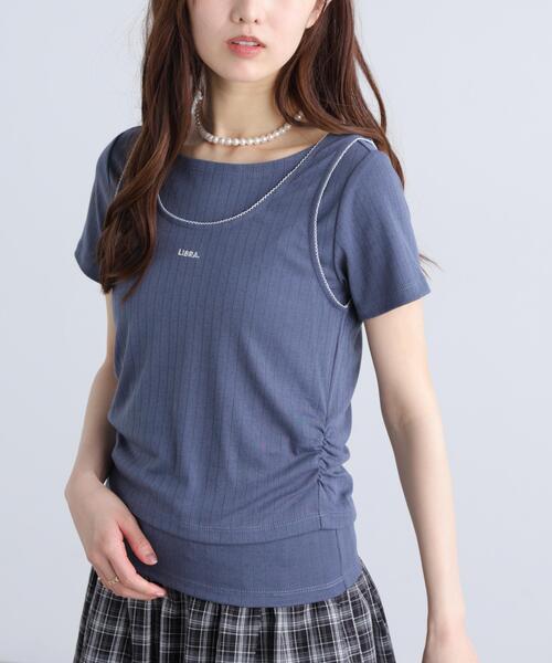FREE'S MART(フリーズマート)の「◆針抜きテレコTシャツタンクセット(Tシャツ/カットソー・レディース・ネイビー/ホワイト/グレー・FREE)」の1枚目の写真