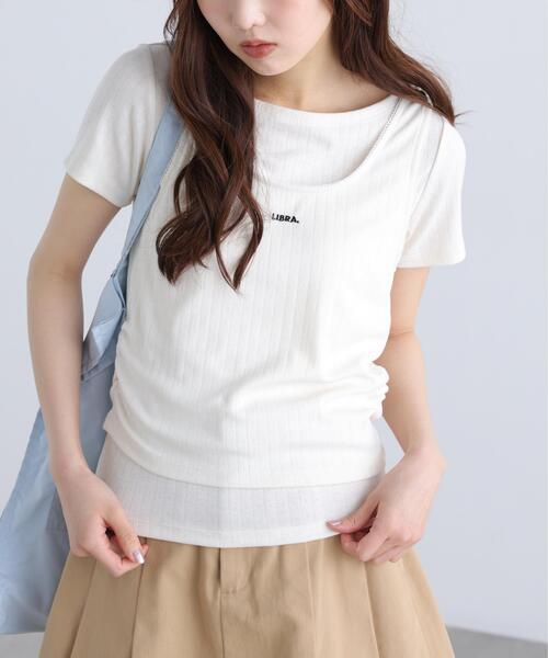 FREE'S MART(フリーズマート)の「◆針抜きテレコTシャツタンクセット(Tシャツ/カットソー・レディース・ネイビー/ホワイト/グレー・FREE)」の2枚目の写真