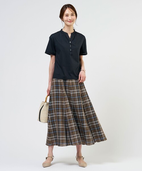 J.PRESS(ジェイプレス)の「コットンリネン Light マドラスチェック フレア スカート(スカート・レディース・ブラウン系3/ネイビー系3・7/11/9)」の6枚目の写真