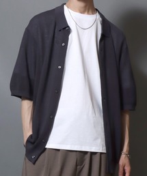 Cooling Pique-Texture Knit Polo Cardigan / 14G 接触冷感 鹿の子編み ルーズシルエットニットポロカーデ 半袖 メンズ サマーカーディガン シンプル 無地