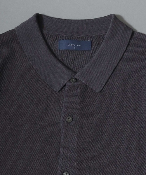 ANPAS(アンパス)の「Cooling Pique-Texture Knit Polo Cardigan / 14G 接触冷感 鹿の子編み ルーズシルエットニットポロカーデ 半袖 メンズ サマーカーディガン シンプル 無地(カーディガン/ボレロ・メンズ・ブラック/チャコールグレー/グレイッシュベージュ・M/L)」の7枚目の写真