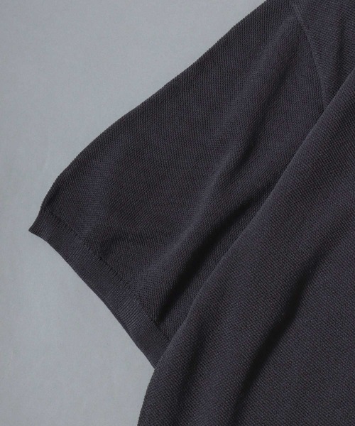 ANPAS(アンパス)の「Cooling Pique-Texture Knit Polo Cardigan / 14G 接触冷感 鹿の子編み ルーズシルエットニットポロカーデ 半袖 メンズ サマーカーディガン シンプル 無地(カーディガン/ボレロ・メンズ・ブラック/チャコールグレー/グレイッシュベージュ・M/L)」の9枚目の写真