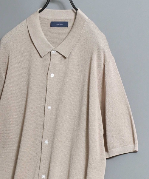 ANPAS(アンパス)の「Cooling Pique-Texture Knit Polo Cardigan / 14G 接触冷感 鹿の子編み ルーズシルエットニットポロカーデ 半袖 メンズ サマーカーディガン シンプル 無地(カーディガン/ボレロ・メンズ・ブラック/チャコールグレー/グレイッシュベージュ・M/L)」の20枚目の写真