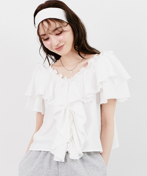 Tiny EDEN(タイニーエデン)の「オフショル2WAYトップス(シャツ/ブラウス・レディース・ホワイト/ブラック・FREE)」の6枚目の写真