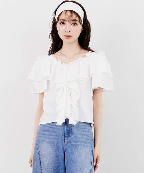 Tiny EDEN(タイニーエデン)の「オフショル2WAYトップス(シャツ/ブラウス・レディース・ホワイト/ブラック・FREE)」の10枚目の写真