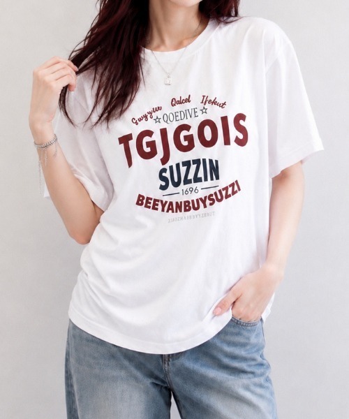 NANEA（ナネア）の「カレッジロゴ グラフィックプリントTシャツ（Tシャツ/カットソー・レディース・ネイビー/ブラック/アイボリー/ピンク/ホワイト・MEDIUM）」の19枚目の写真