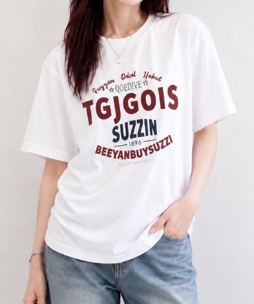 NANEA（ナネア）の「カレッジロゴ グラフィックプリントTシャツ（Tシャツ/カットソー・レディース・ネイビー/ブラック/アイボリー/ピンク/ホワイト・MEDIUM）」の20枚目の写真