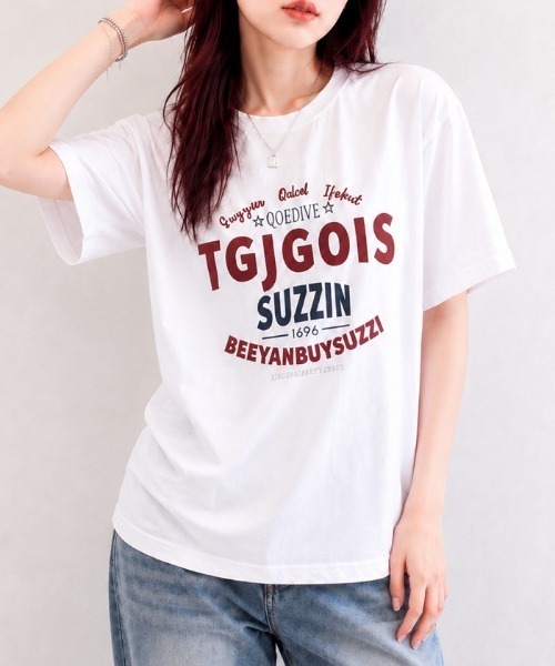 NANEA（ナネア）の「カレッジロゴ グラフィックプリントTシャツ（Tシャツ/カットソー・レディース・ネイビー/ブラック/アイボリー/ピンク/ホワイト・MEDIUM）」の21枚目の写真