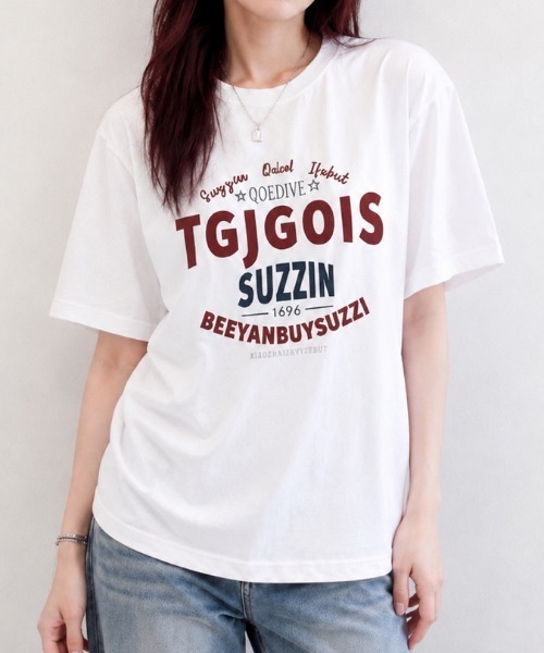 NANEA（ナネア）の「カレッジロゴ グラフィックプリントTシャツ（Tシャツ/カットソー・レディース・ネイビー/ブラック/アイボリー/ピンク/ホワイト・MEDIUM）」の22枚目の写真
