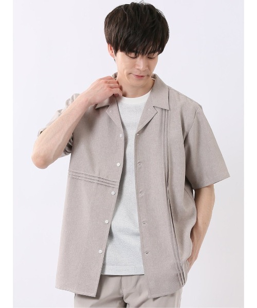 m.f.editorial(エムエフエディトリアル)の「【リネン調 開襟】m.f.エディトリアル メンズ オープンカラー 半袖 シャツ(シャツ/ブラウス・メンズ・オリーブ/グレー/ベージュ・LARGE/MEDIUM/X-LARGE)」の2枚目の写真