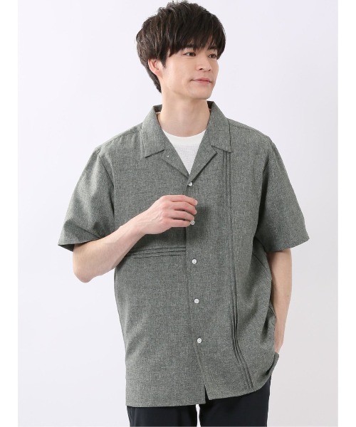 m.f.editorial(エムエフエディトリアル)の「【リネン調 開襟】m.f.エディトリアル メンズ オープンカラー 半袖 シャツ(シャツ/ブラウス・メンズ・オリーブ/グレー/ベージュ・LARGE/MEDIUM/X-LARGE)」の3枚目の写真