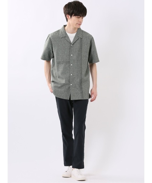 m.f.editorial(エムエフエディトリアル)の「【リネン調 開襟】m.f.エディトリアル メンズ オープンカラー 半袖 シャツ(シャツ/ブラウス・メンズ・オリーブ/グレー/ベージュ・LARGE/MEDIUM/X-LARGE)」の15枚目の写真