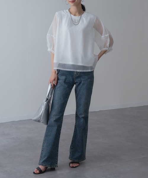 refinedworks(リファインドワークス)の「【refinedworks】ランタン袖 シアートップス(Tシャツ/カットソー・レディース・ブラウン/ホワイト/ブラック・FREE)」の13枚目の写真
