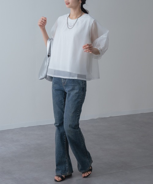 refinedworks(リファインドワークス)の「【refinedworks】ランタン袖 シアートップス(Tシャツ/カットソー・レディース・ブラウン/ホワイト/ブラック・FREE)」の16枚目の写真
