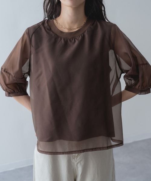 refinedworks(リファインドワークス)の「【refinedworks】ランタン袖 シアートップス(Tシャツ/カットソー・レディース・ブラウン/ホワイト/ブラック・FREE)」の4枚目の写真