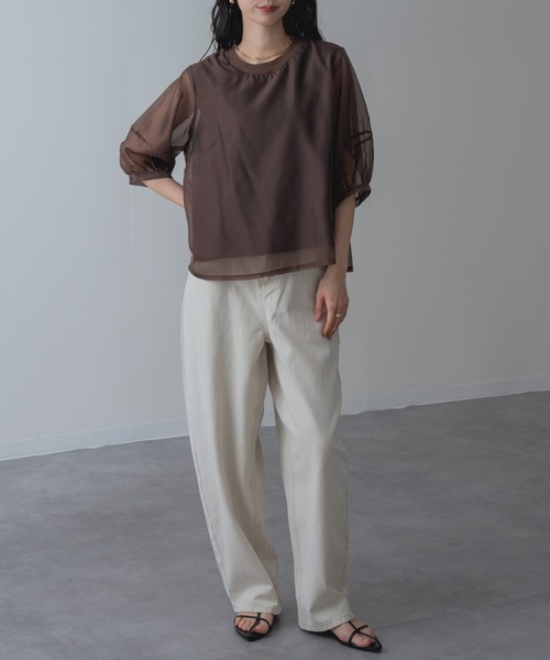 refinedworks(リファインドワークス)の「【refinedworks】ランタン袖 シアートップス(Tシャツ/カットソー・レディース・ブラウン/ホワイト/ブラック・FREE)」の18枚目の写真