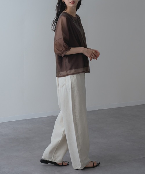 refinedworks(リファインドワークス)の「【refinedworks】ランタン袖 シアートップス(Tシャツ/カットソー・レディース・ブラウン/ホワイト/ブラック・FREE)」の19枚目の写真