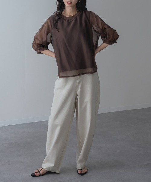 refinedworks(リファインドワークス)の「【refinedworks】ランタン袖 シアートップス(Tシャツ/カットソー・レディース・ブラウン/ホワイト/ブラック・FREE)」の22枚目の写真
