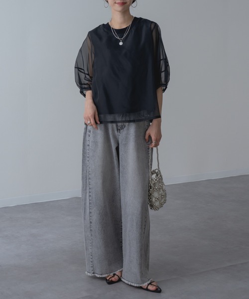 refinedworks(リファインドワークス)の「【refinedworks】ランタン袖 シアートップス(Tシャツ/カットソー・レディース・ブラウン/ホワイト/ブラック・FREE)」の7枚目の写真