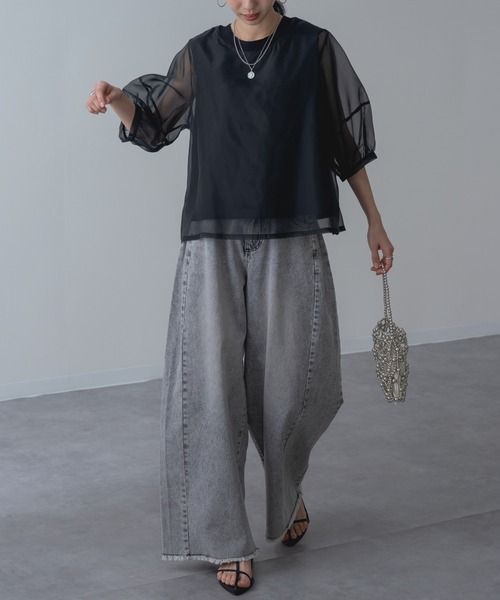 refinedworks(リファインドワークス)の「【refinedworks】ランタン袖 シアートップス(Tシャツ/カットソー・レディース・ブラウン/ホワイト/ブラック・FREE)」の8枚目の写真