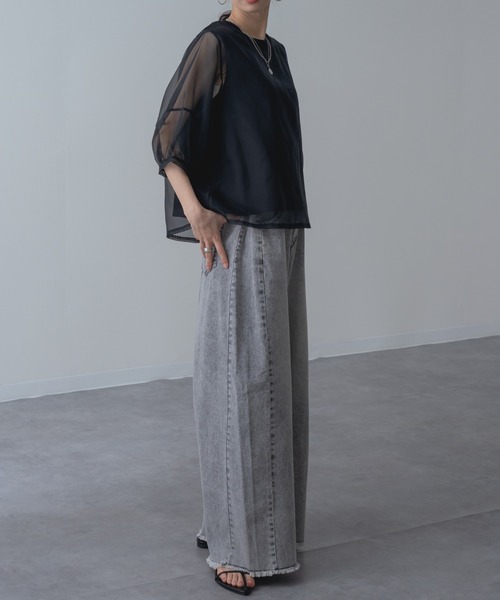 refinedworks(リファインドワークス)の「【refinedworks】ランタン袖 シアートップス(Tシャツ/カットソー・レディース・ブラウン/ホワイト/ブラック・FREE)」の9枚目の写真