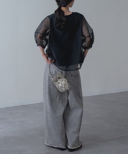 refinedworks(リファインドワークス)の「【refinedworks】ランタン袖 シアートップス(Tシャツ/カットソー・レディース・ブラウン/ホワイト/ブラック・FREE)」の10枚目の写真