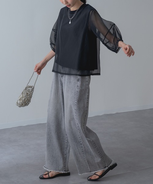 refinedworks(リファインドワークス)の「【refinedworks】ランタン袖 シアートップス(Tシャツ/カットソー・レディース・ブラウン/ホワイト/ブラック・FREE)」の11枚目の写真