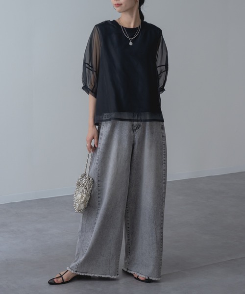 refinedworks(リファインドワークス)の「【refinedworks】ランタン袖 シアートップス(Tシャツ/カットソー・レディース・ブラウン/ホワイト/ブラック・FREE)」の12枚目の写真
