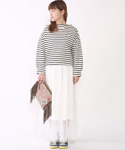 mystic（ミスティック）の「【mystic】タックボリュームボーダープルオー（Tシャツ/カットソー・レディース・ネイビー/レッド/オフホワイト・ﾌﾘ-）」の10枚目の写真