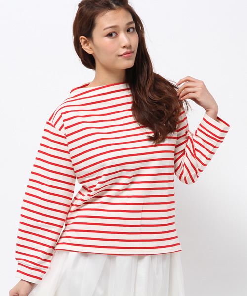 mystic（ミスティック）の「【mystic】タックボリュームボーダープルオー（Tシャツ/カットソー・レディース・ネイビー/レッド/オフホワイト・ﾌﾘ-）」の3枚目の写真