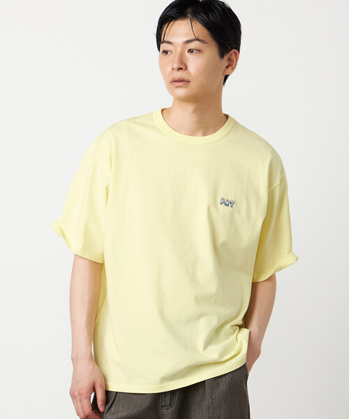Purple&Yellow(パープルアンドイエロー)の「ワンポイントロゴ刺繍 半袖Tシャツ(Tシャツ/カットソー・メンズ・ホワイト/ブラック/サックスブルー/イエロー・SMALL/MEDIUM/LARGE)」の4枚目の写真