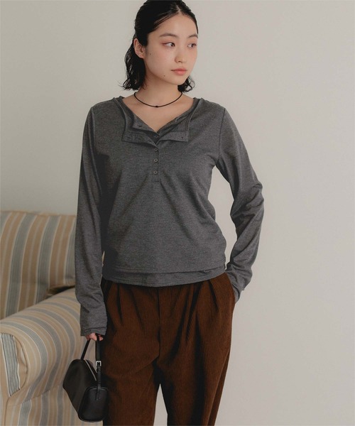 miette(ミエット)の「レイヤードライクヘンリーTシャツ(Tシャツ/カットソー・レディース・ライトイエロー/チャコール/ドット・FREE)」の22枚目の写真