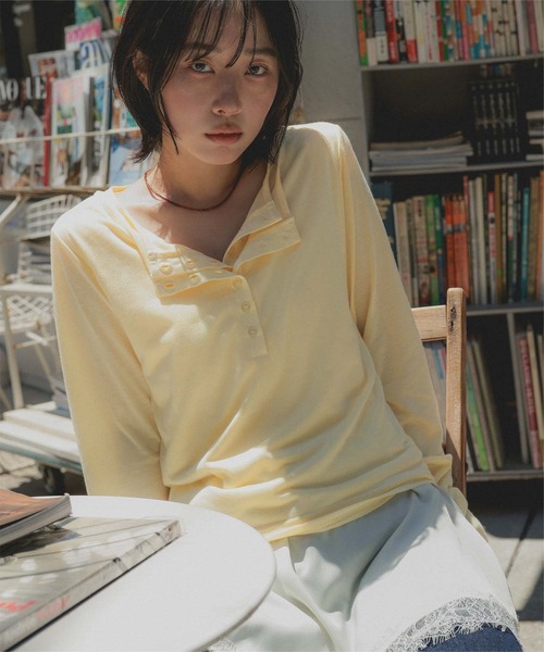 miette(ミエット)の「レイヤードライクヘンリーTシャツ(Tシャツ/カットソー・レディース・ライトイエロー/チャコール/ドット・FREE)」の8枚目の写真