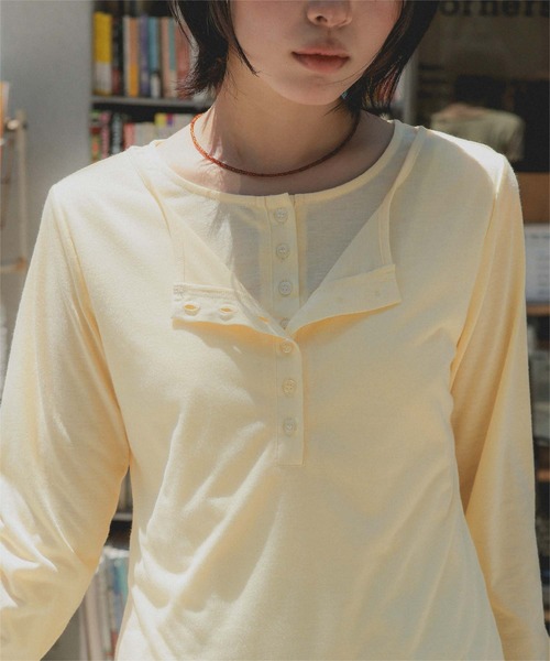 miette(ミエット)の「レイヤードライクヘンリーTシャツ(Tシャツ/カットソー・レディース・ライトイエロー/チャコール/ドット・FREE)」の9枚目の写真