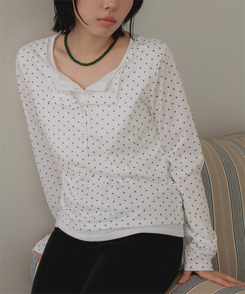 miette(ミエット)の「レイヤードライクヘンリーTシャツ(Tシャツ/カットソー・レディース・ライトイエロー/チャコール/ドット・FREE)」の12枚目の写真