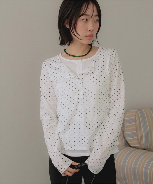 miette(ミエット)の「レイヤードライクヘンリーTシャツ(Tシャツ/カットソー・レディース・ライトイエロー/チャコール/ドット・FREE)」の13枚目の写真
