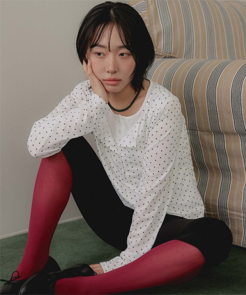 miette(ミエット)の「レイヤードライクヘンリーTシャツ(Tシャツ/カットソー・レディース・ライトイエロー/チャコール/ドット・FREE)」の15枚目の写真