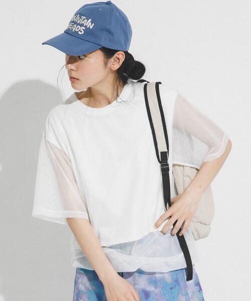 EKAL(エカル)の「『UR TECH ひやサラクール』メッシュレイヤードTシャツ(Tシャツ/カットソー・レディース・グレー/ネイビー/バーガンディー/ホワイト・ONE)」の2枚目の写真