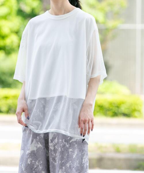 EKAL(エカル)の「『UR TECH ひやサラクール』メッシュレイヤードTシャツ(Tシャツ/カットソー・レディース・グレー/ネイビー/バーガンディー/ホワイト・ONE)」の7枚目の写真