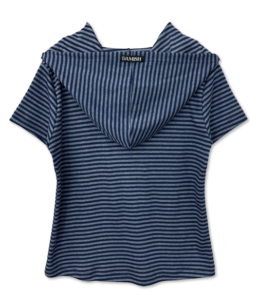 DAMISH（ダミシュ）の「ティンストライプハーフフード_ネイビー（Tシャツ/カットソー・レディース・ネイビー・OS）」の3枚目の写真