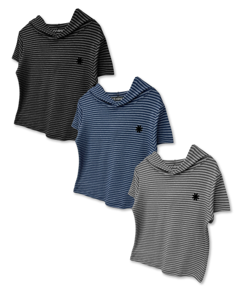 DAMISH（ダミシュ）の「ティンストライプハーフフード_ネイビー（Tシャツ/カットソー・レディース・ネイビー・OS）」の5枚目の写真