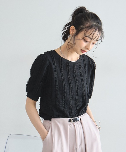 &. NOSTALGIA(アンドドットノスタルジア)の「半袖メローデザイントップス(Tシャツ/カットソー・レディース・ブラック/ホワイト・M)」の1枚目の写真